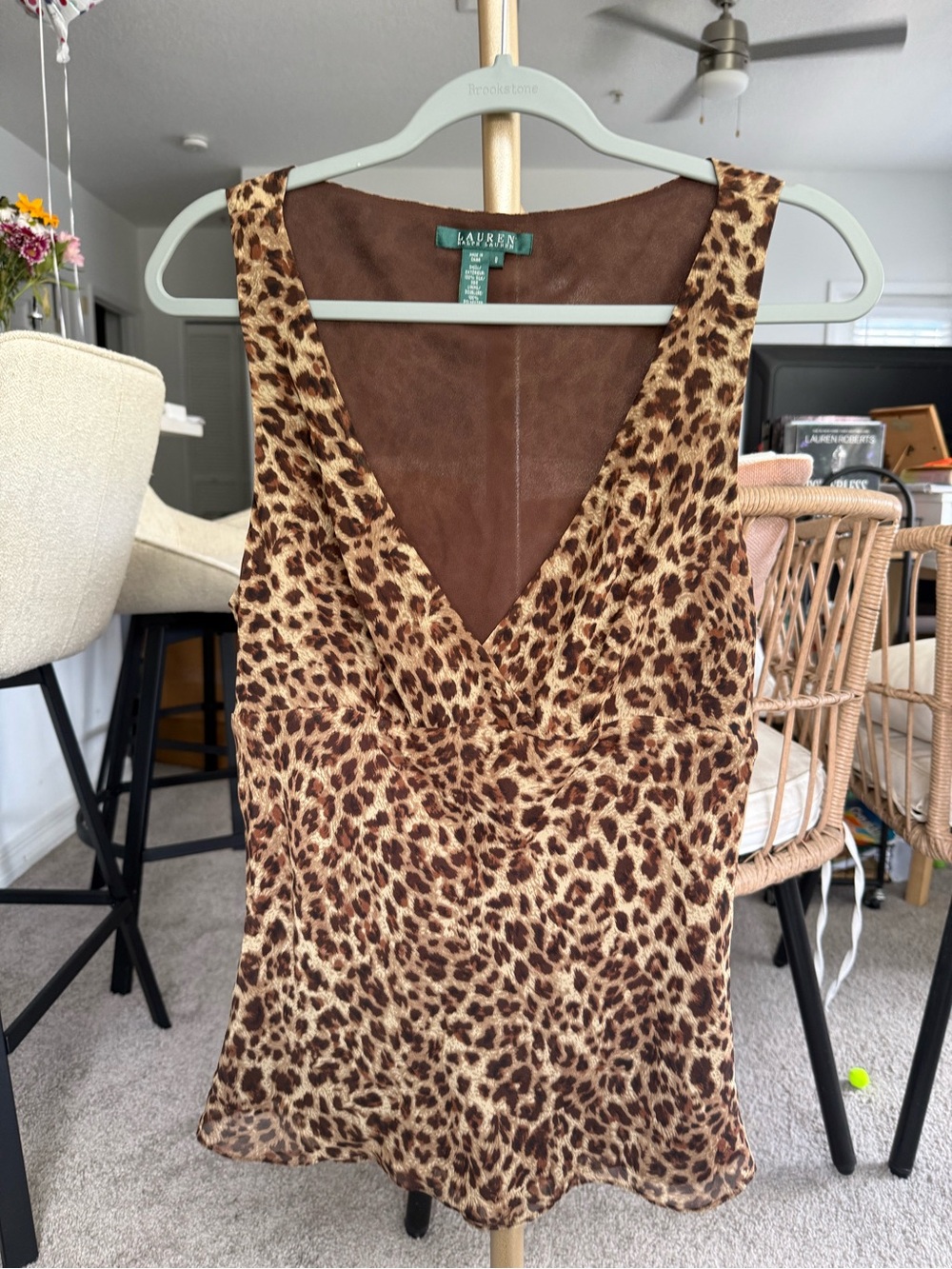 Vintage Ralph Lauren Brown Leopard Print V-Neck Camisole